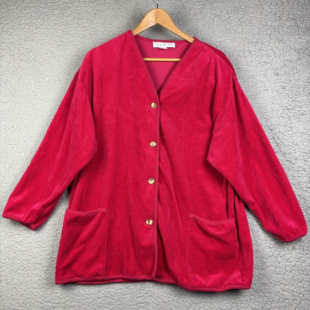 Vintage Velour Cardigan Sweater Pink Women's L Soft Girl Cottage Core USA Union